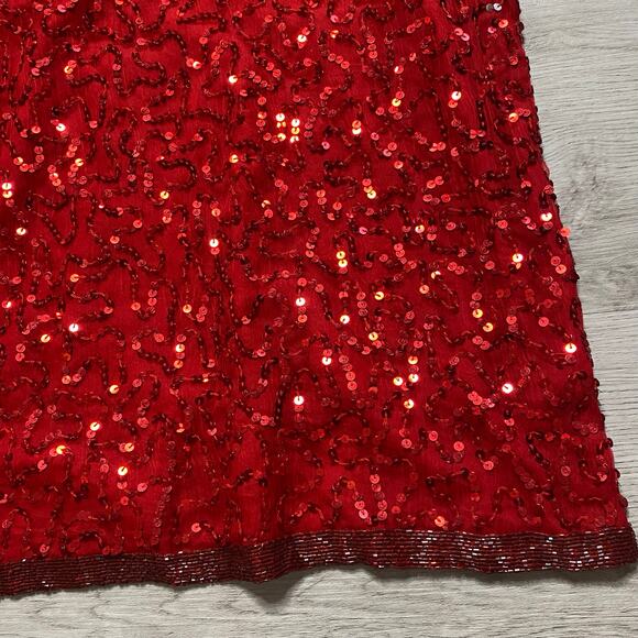 100% Pure Silk Plus Size Red Glittler Set Sequin Christmas Size 26W - Picture 9 of 10